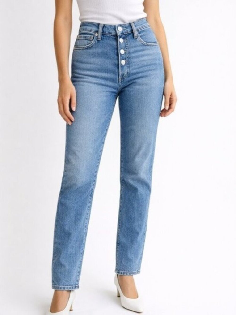 AGOLDE Nico Jeans 25 High Rise Button Fly Light Wash Denim